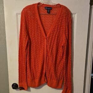 Coral Susan Graver Button Up Cardigan Sweater